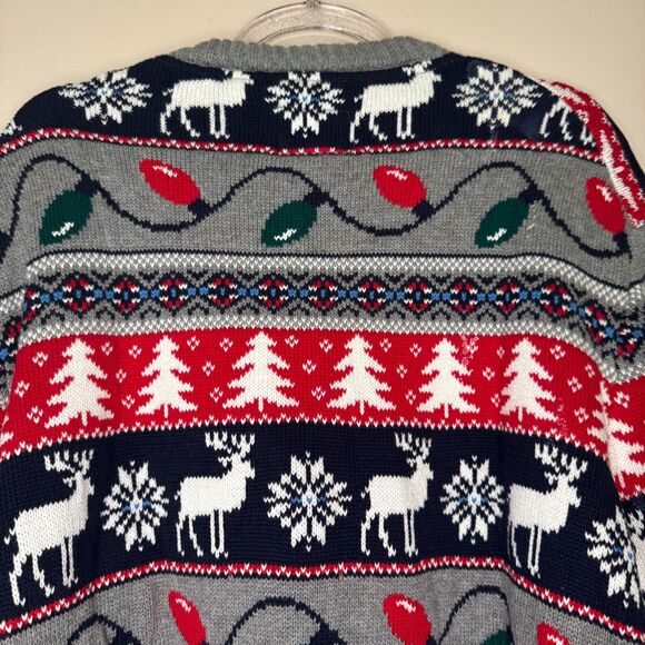 NEW Christmas men's size XL ugly holiday party reindeer trees fair isle sweater - Picture 3 of 10